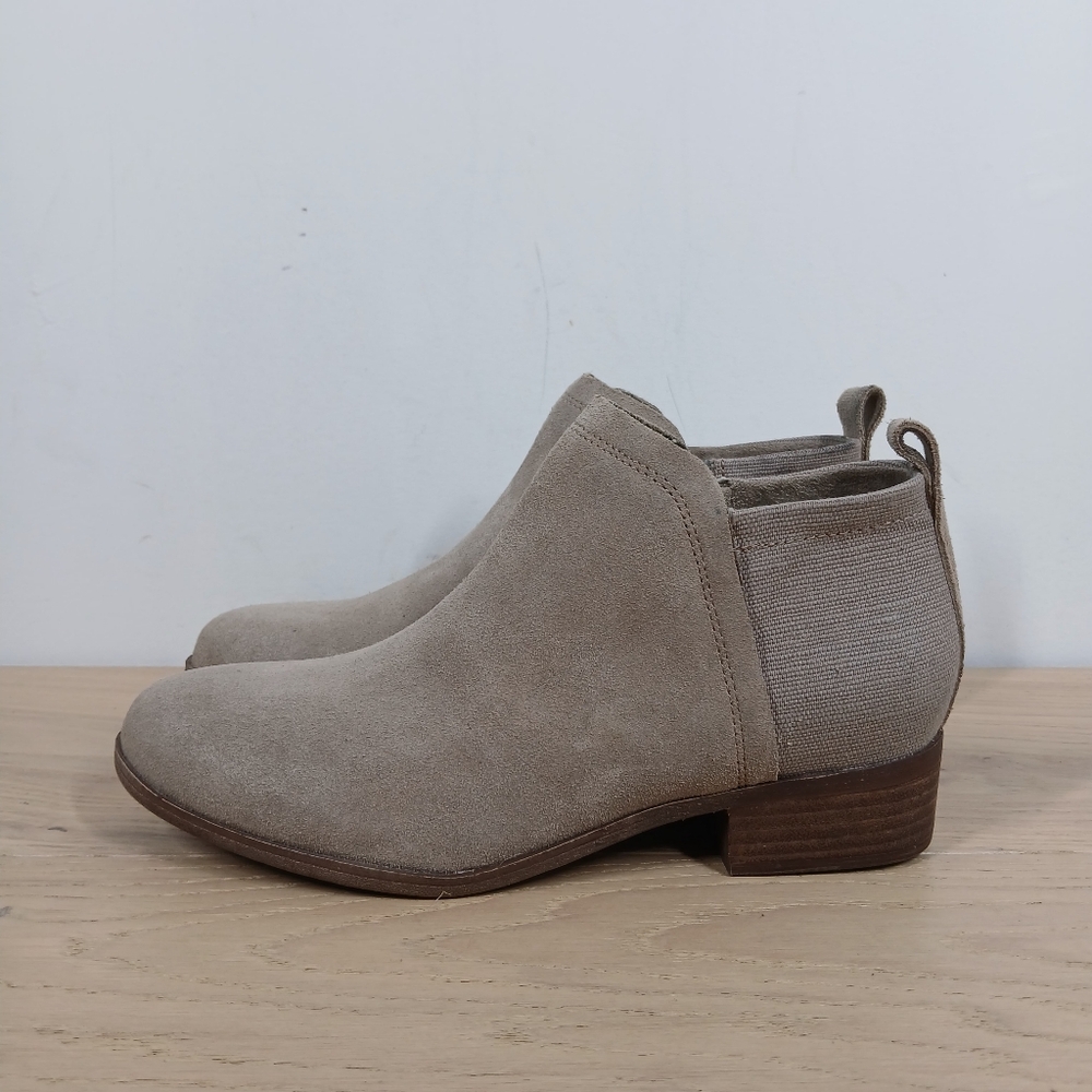 Toms Majorca Taupe Leather Low Heel Side Zip Ankle‎ Booties 1572